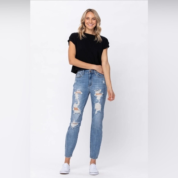 JUDY BLUE Distressed Destroyed Destructed Denim Boyfriend Jeans Size 20W NWT - Picture 3 of 6